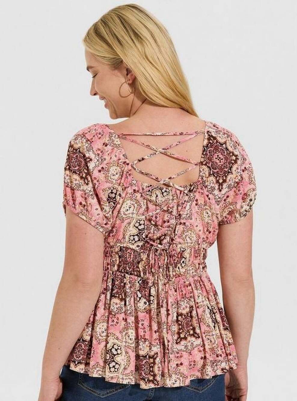 Torrid Lace Up Criss Cross Back Blouse Paisley Size 3X Womens
